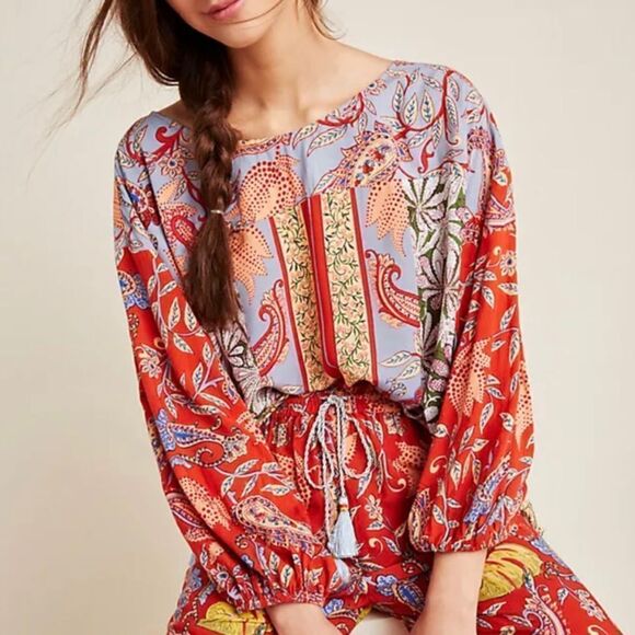 Anthropologie Multicolored Floral Paisley Patterned Blouse - Picture 5 of 13